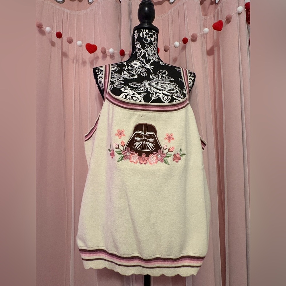 Cream Tank Top with Darth Vader Embroidery